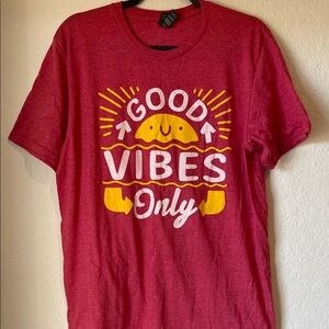 Red Tee with 'Good Vibes Only' Print